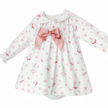 SALE" Baby Girl Pink Bunny Smock Dress with Pants "MYD25217