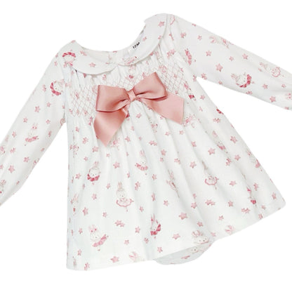 SALE" Baby Girl Pink Bunny Smock Dress with Pants "MYD25217