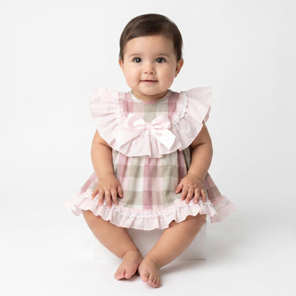*SALE* Baby Girl Pink Checked Cotton Puff Ball Dress "MYD2465"