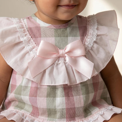 *SALE* Baby Girl Pink Checked Cotton Puff Ball Dress "MYD2465"