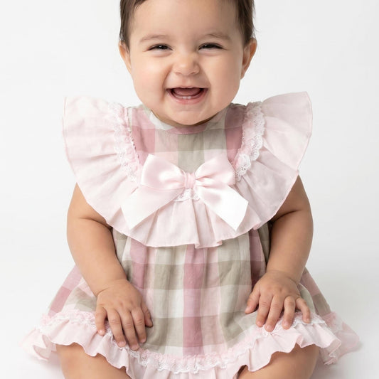 *SALE* Baby Girl Pink Checked Cotton Puff Ball Dress "MYD2465"