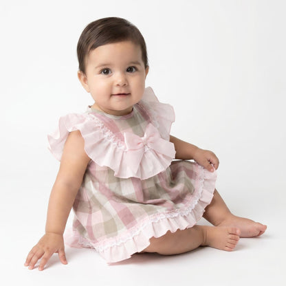 *SALE* Baby Girl Pink Checked Cotton Puff Ball Dress "MYD2465"