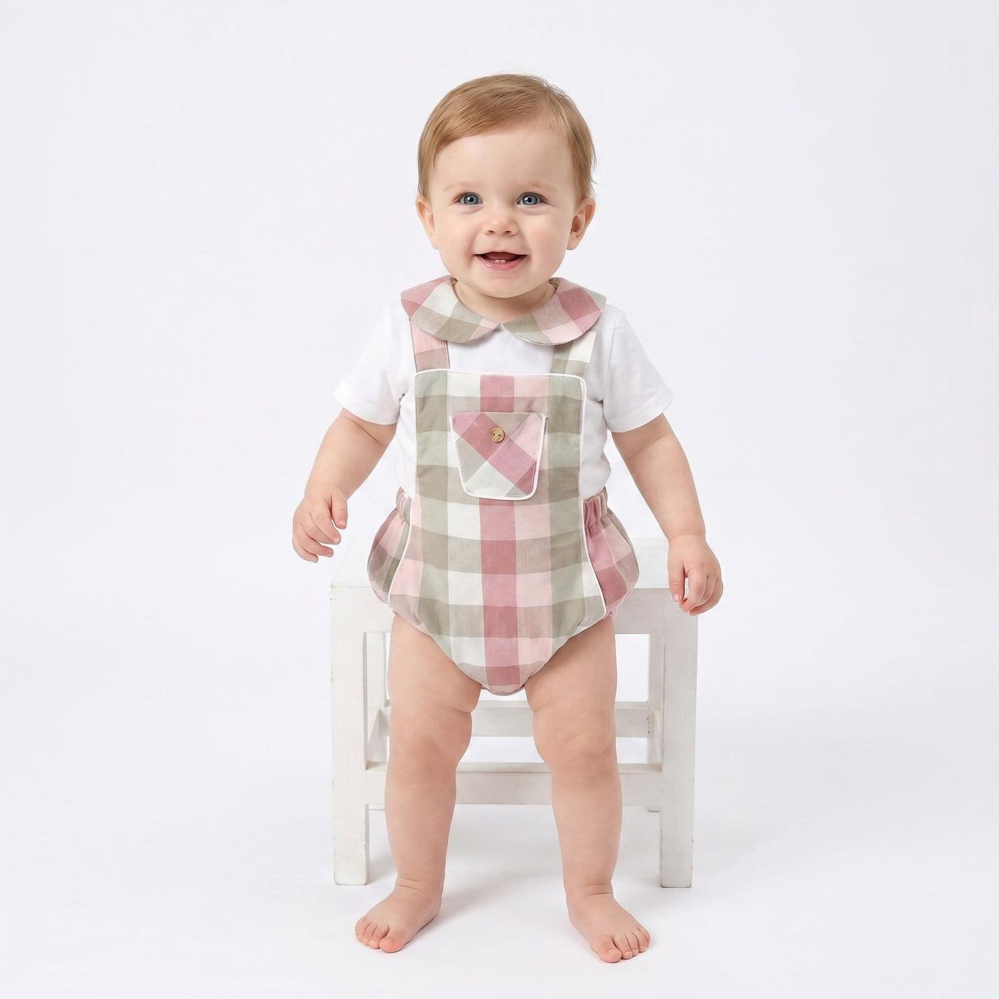 *SALE* Baby Girl Pink Checked Cotton Romper with Top "MYD2462P"