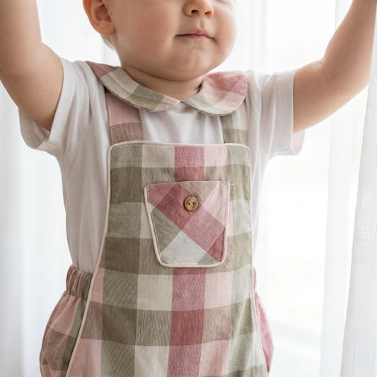*SALE* Baby Girl Pink Checked Cotton Romper with Top "MYD2462P"