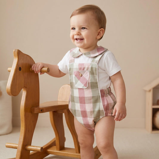 *SALE* Baby Girl Pink Checked Cotton Romper with Top "MYD2462P"