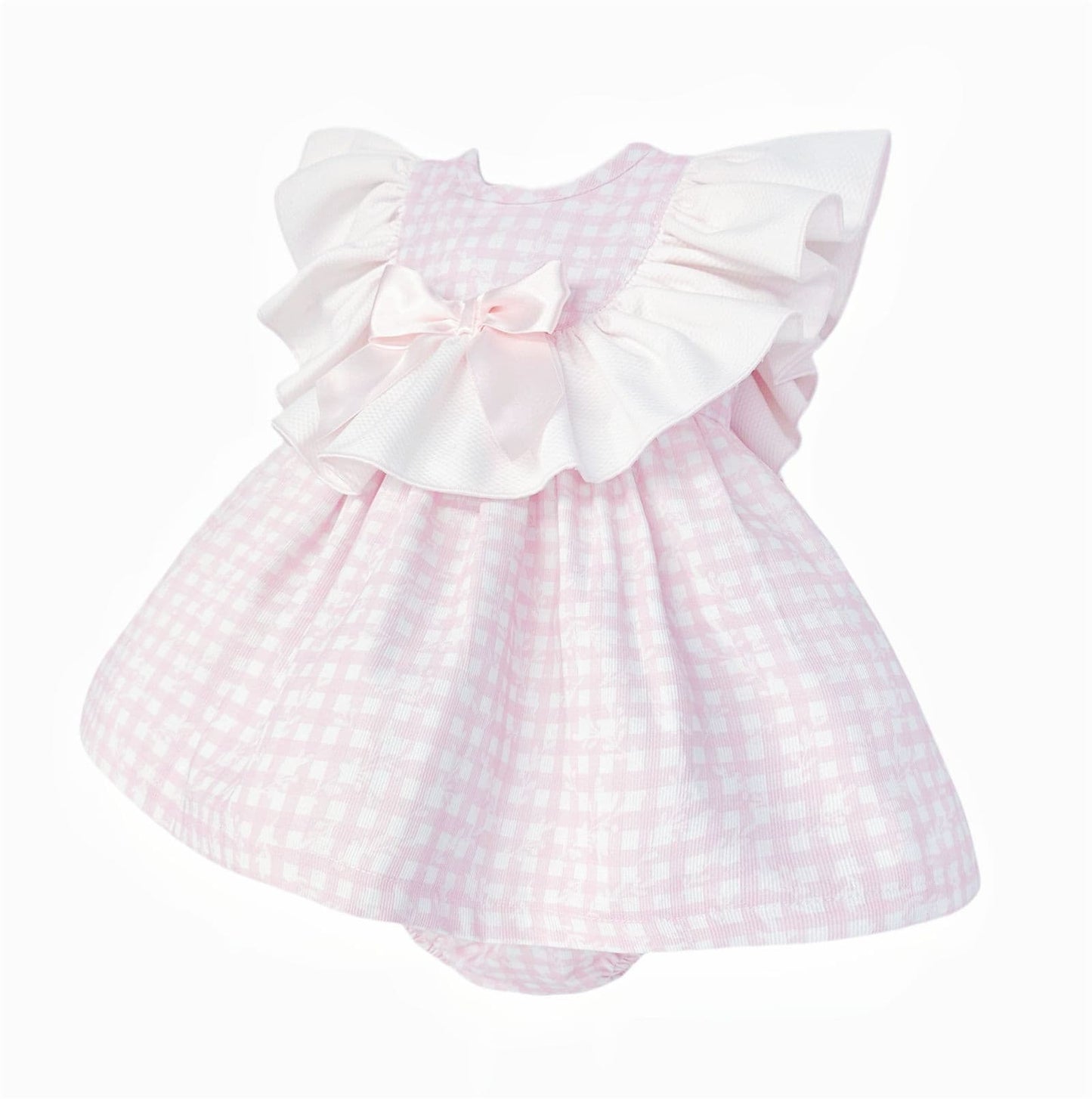 *SALE* Baby Girl Pink Checked Floral Big Collar Dress with Pants "MYD25104"