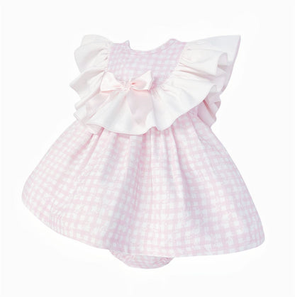 *SALE* Baby Girl Pink Checked Floral Big Collar Dress with Pants "MYD25104"