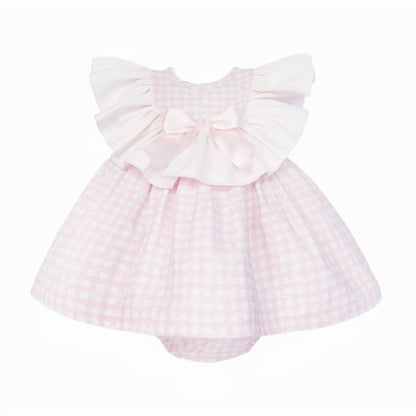 *SALE* Baby Girl Pink Checked Floral Big Collar Dress with Pants "MYD25104"