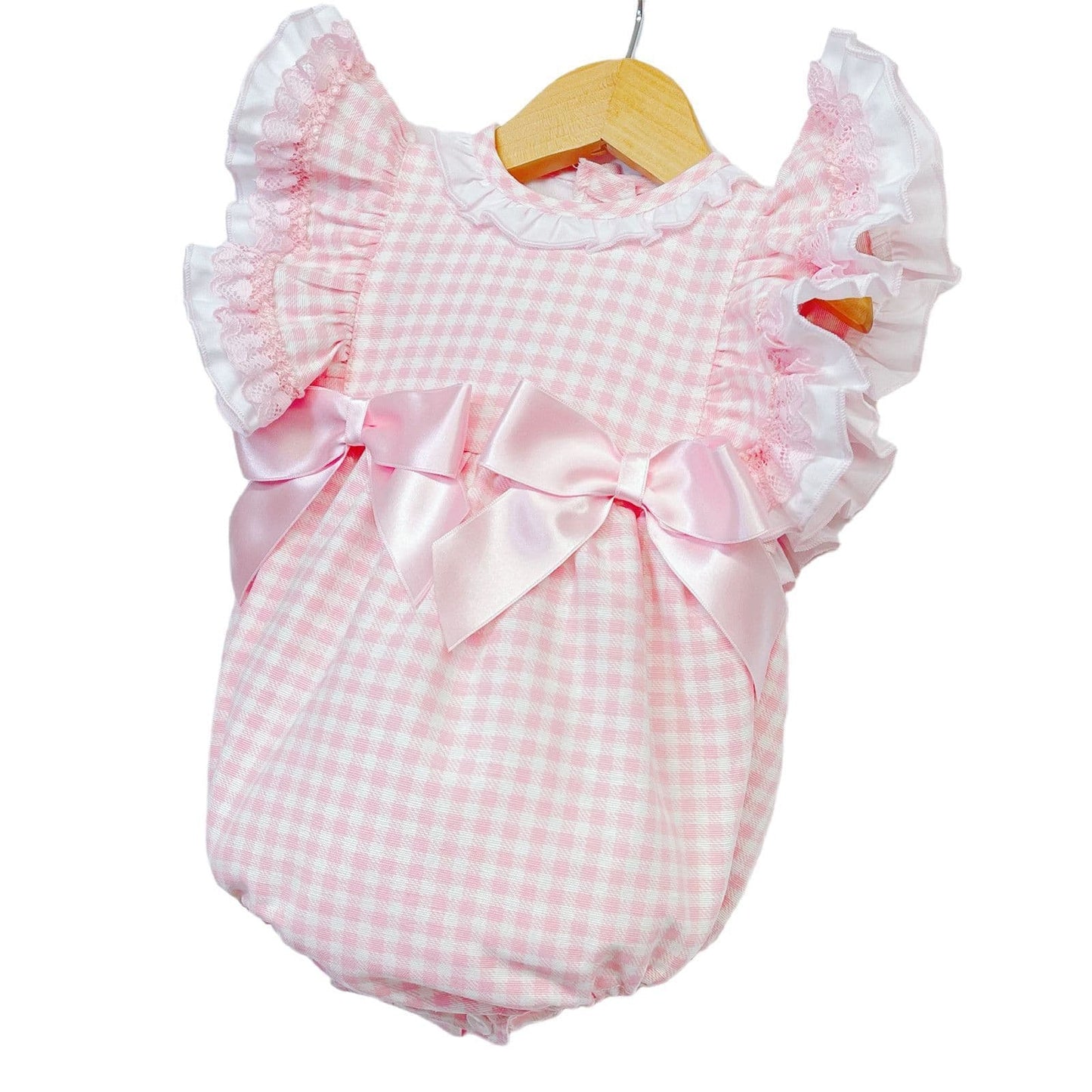 *SALE* Baby Girl Pink Checked Frilly Shoulder Romper "MYD2244"