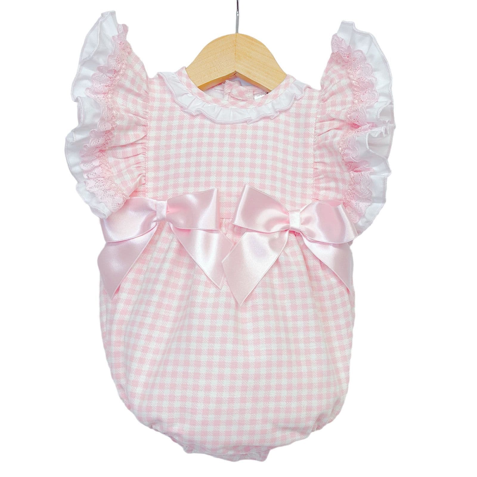 *SALE* Baby Girl Pink Checked Frilly Shoulder Romper "MYD2244"