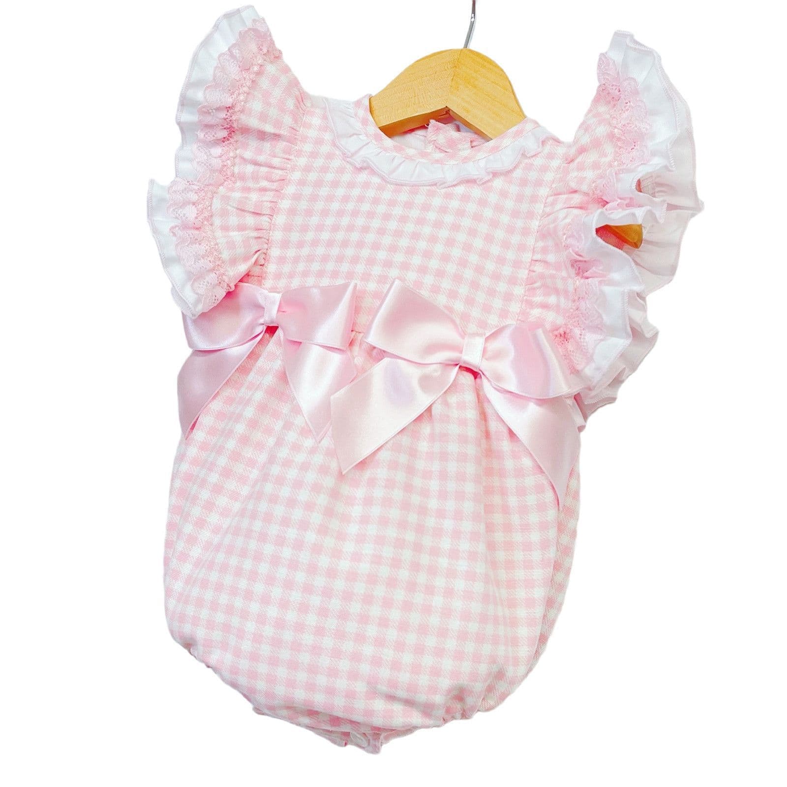 *SALE* Baby Girl Pink Checked Frilly Shoulder Romper "MYD2244"