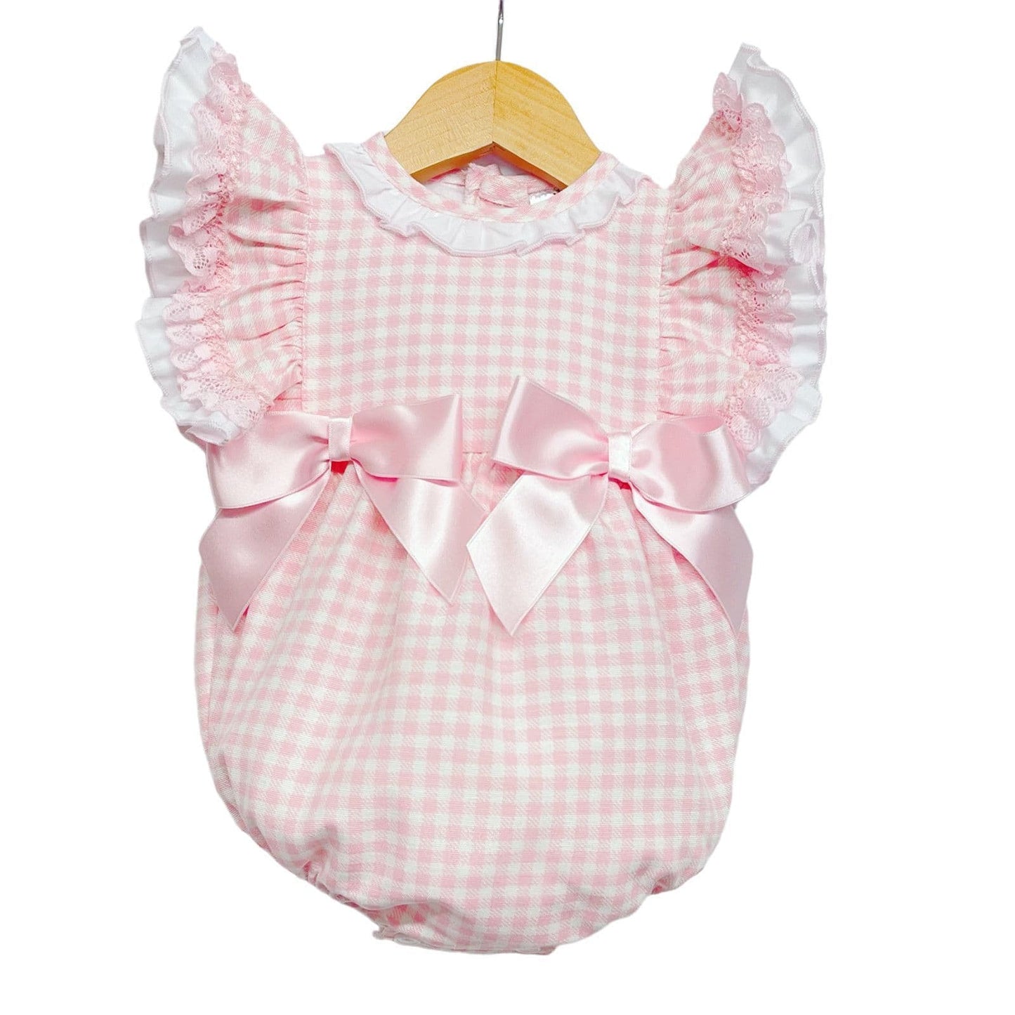 *SALE* Baby Girl Pink Checked Frilly Shoulder Romper "MYD2244"