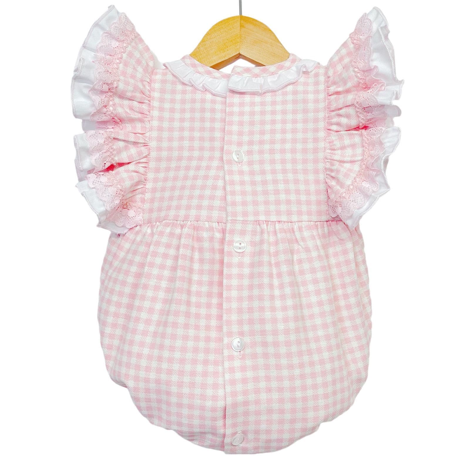 *SALE* Baby Girl Pink Checked Frilly Shoulder Romper "MYD2244"