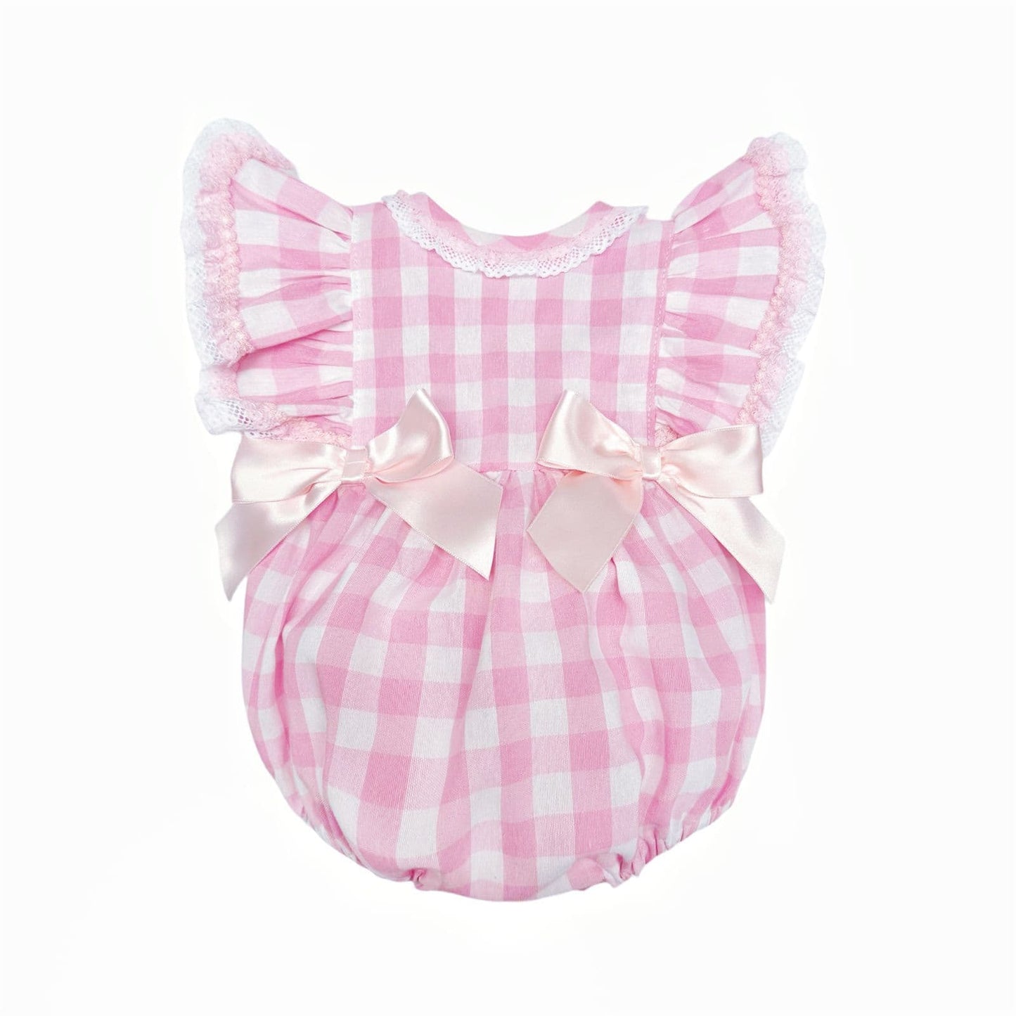 *SALE* Baby Girl Pink Checked Frilly Shoulder Romper "MYD2468"