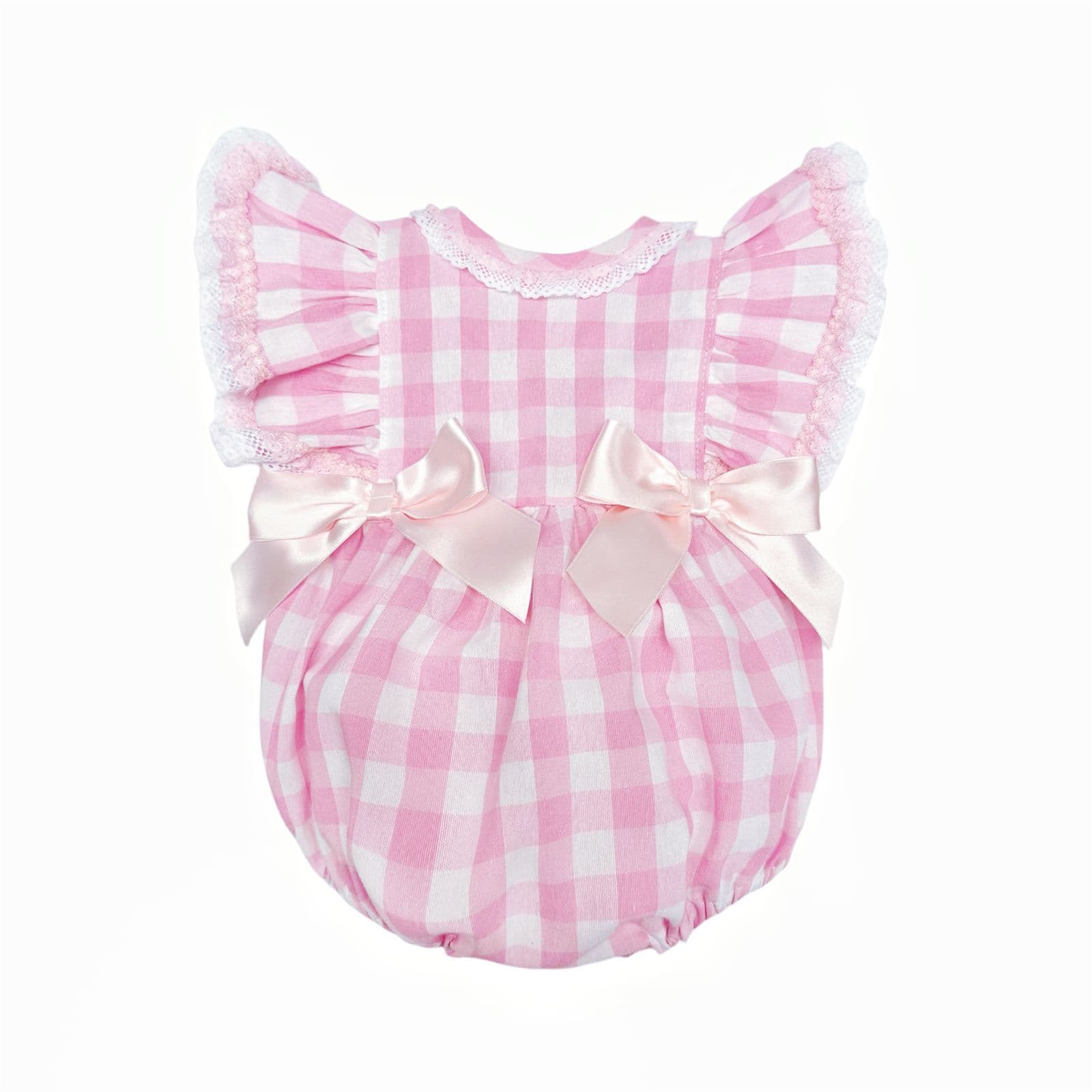 *SALE* Baby Girl Pink Checked Frilly Shoulder Romper "MYD2468"