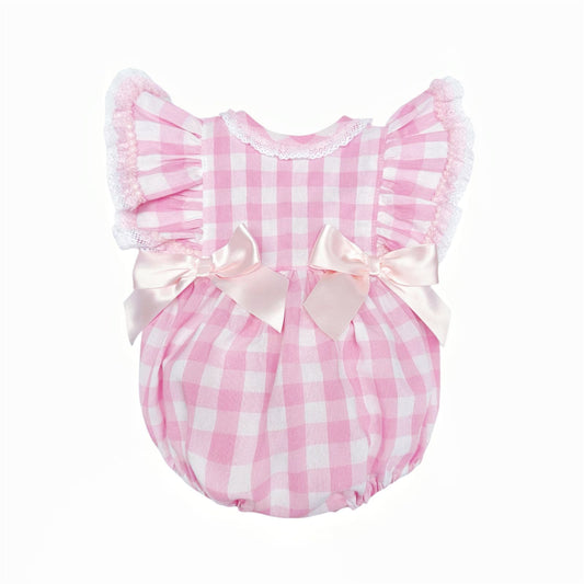 *SALE* Baby Girl Pink Checked Frilly Shoulder Romper "MYD2468"
