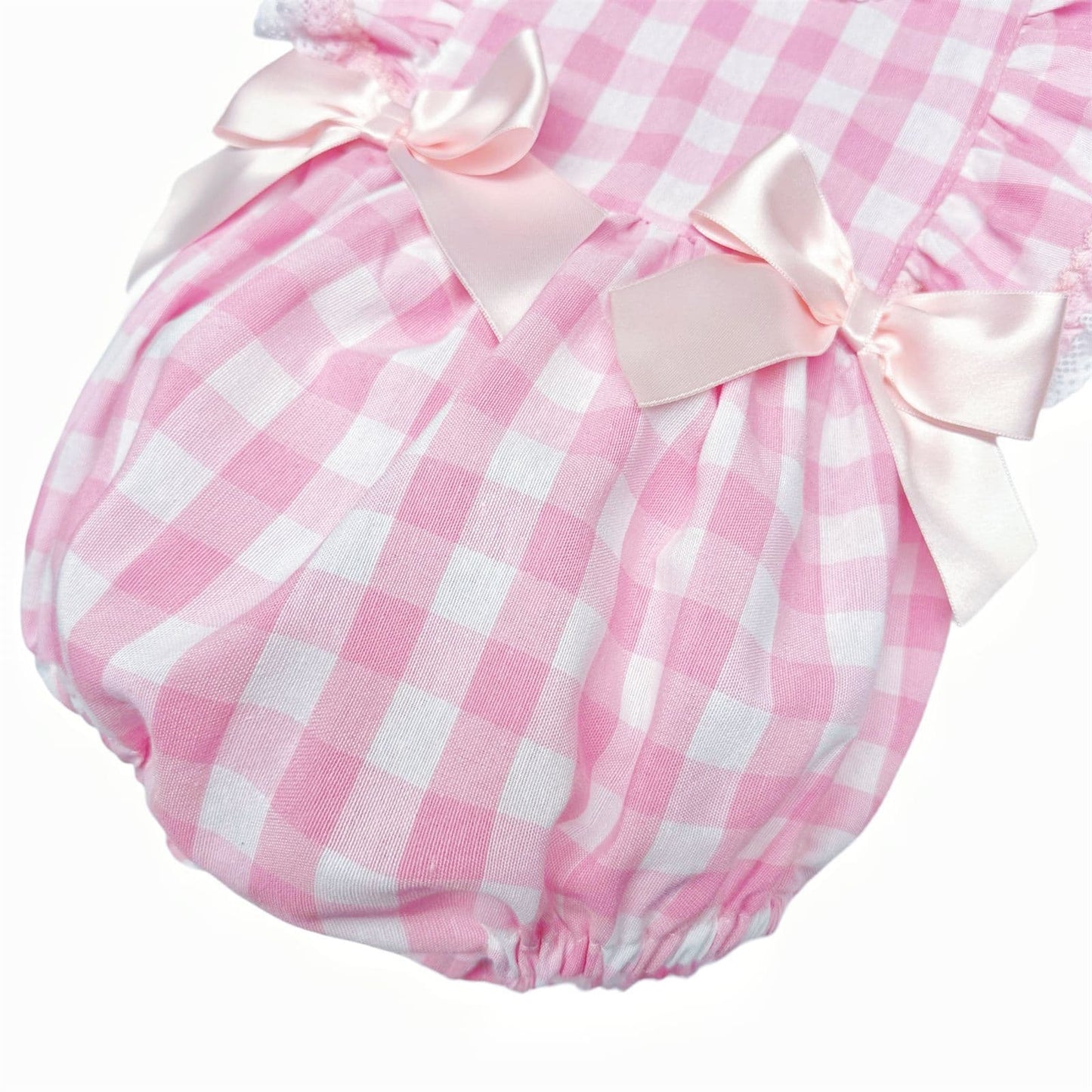 *SALE* Baby Girl Pink Checked Frilly Shoulder Romper "MYD2468"