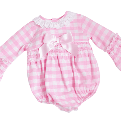 *SALE* Baby girl pink checked romper with smock "LM2033"