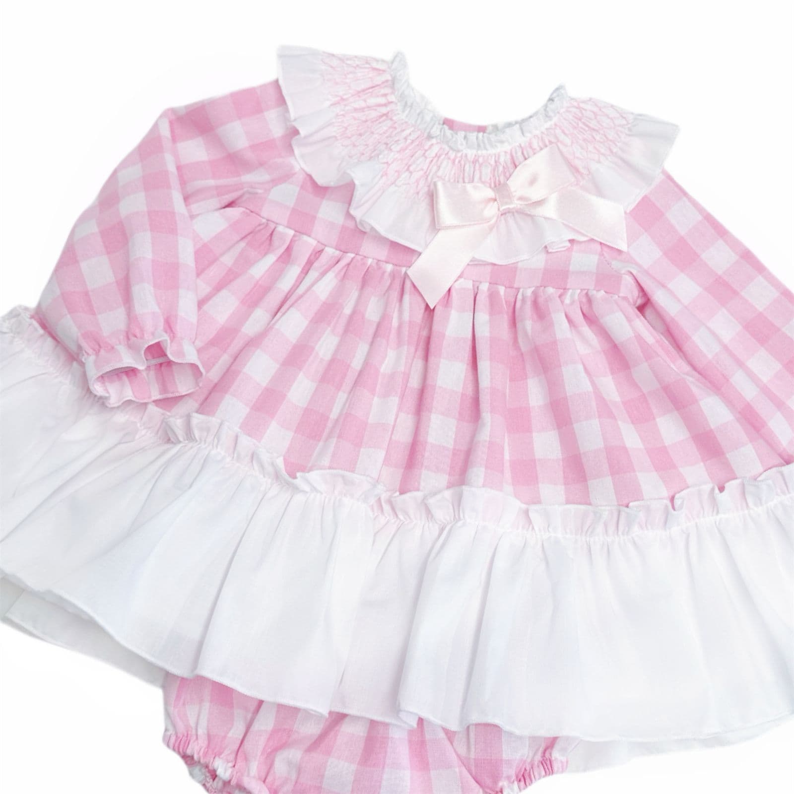 *SALE* Baby Girl Pink Checked Smock Collar Dress with Pants "MYDB2465P"