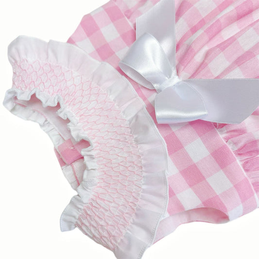 *SALE* Baby Girl Pink Checked Smocked Collar Romper "MYD2480"