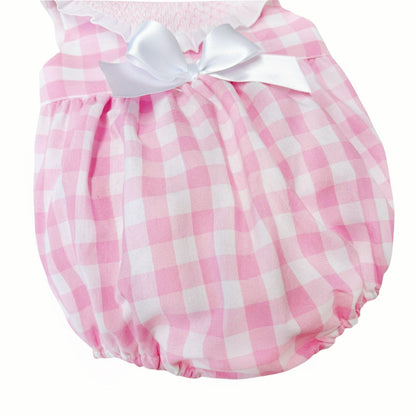 *SALE* Baby Girl Pink Checked Smocked Collar Romper "MYD2480"