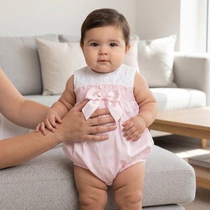 *SALE* Baby Girl Pink Cotton Embroidery Romper "MYD25008"
