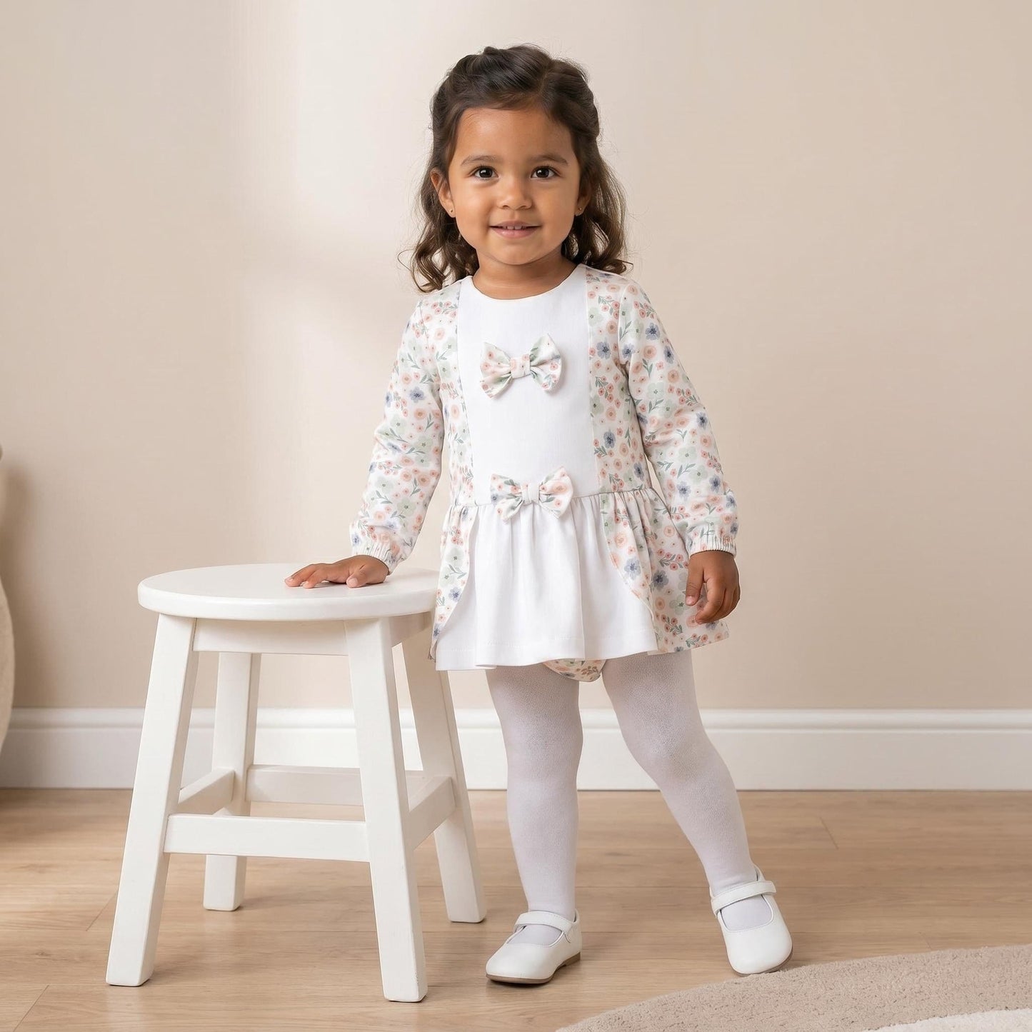 SALE" Baby Girl Pink Cotton Floral Dress with Pants "MYD25227