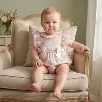 *SALE* Baby Girl Pink Cotton Floral Frilly Shoulder Romper "MYD25022"