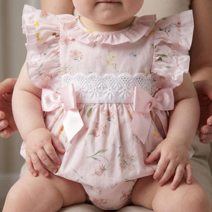 *SALE* Baby Girl Pink Cotton Floral Frilly Shoulder Romper "MYD25022"