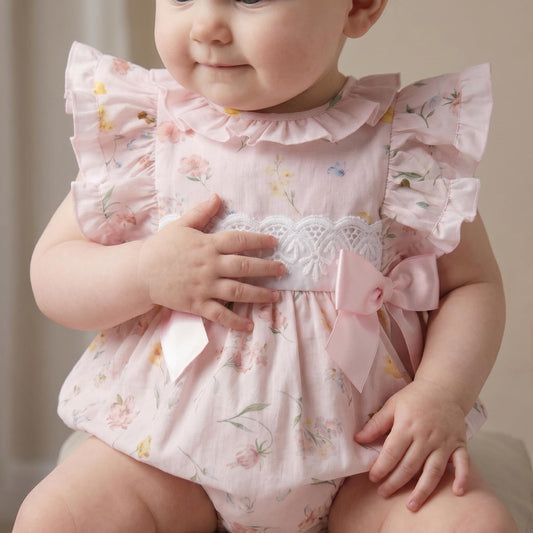*SALE* Baby Girl Pink Cotton Floral Frilly Shoulder Romper "MYD25022"