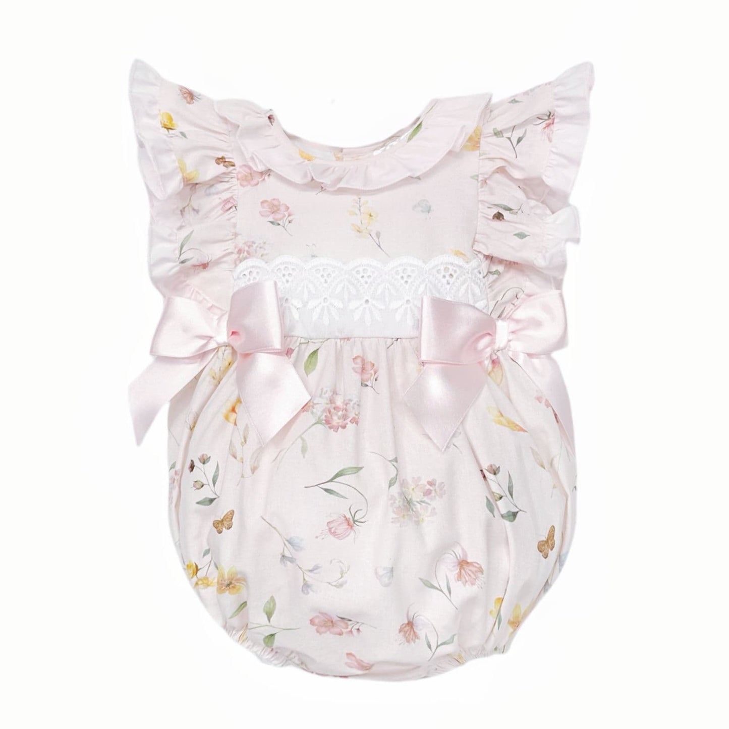 *SALE* Baby Girl Pink Cotton Floral Frilly Shoulder Romper "MYD25022"
