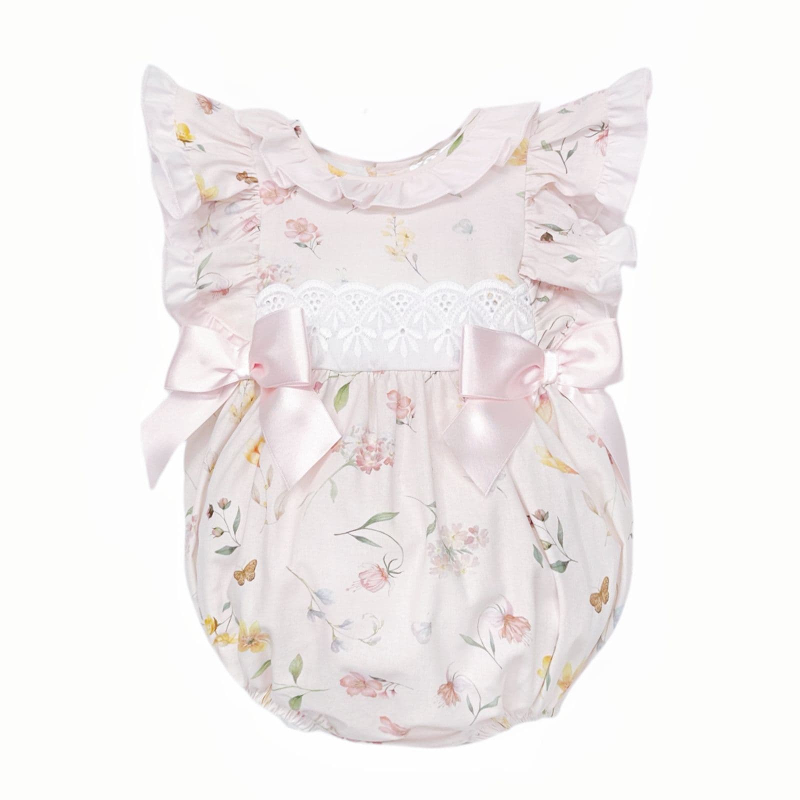 *SALE* Baby Girl Pink Cotton Floral Frilly Shoulder Romper "MYD25022"