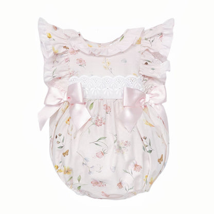 *SALE* Baby Girl Pink Cotton Floral Frilly Shoulder Romper "MYD25022"