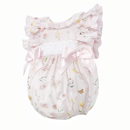 *SALE* Baby Girl Pink Cotton Floral Frilly Shoulder Romper "MYD25022"