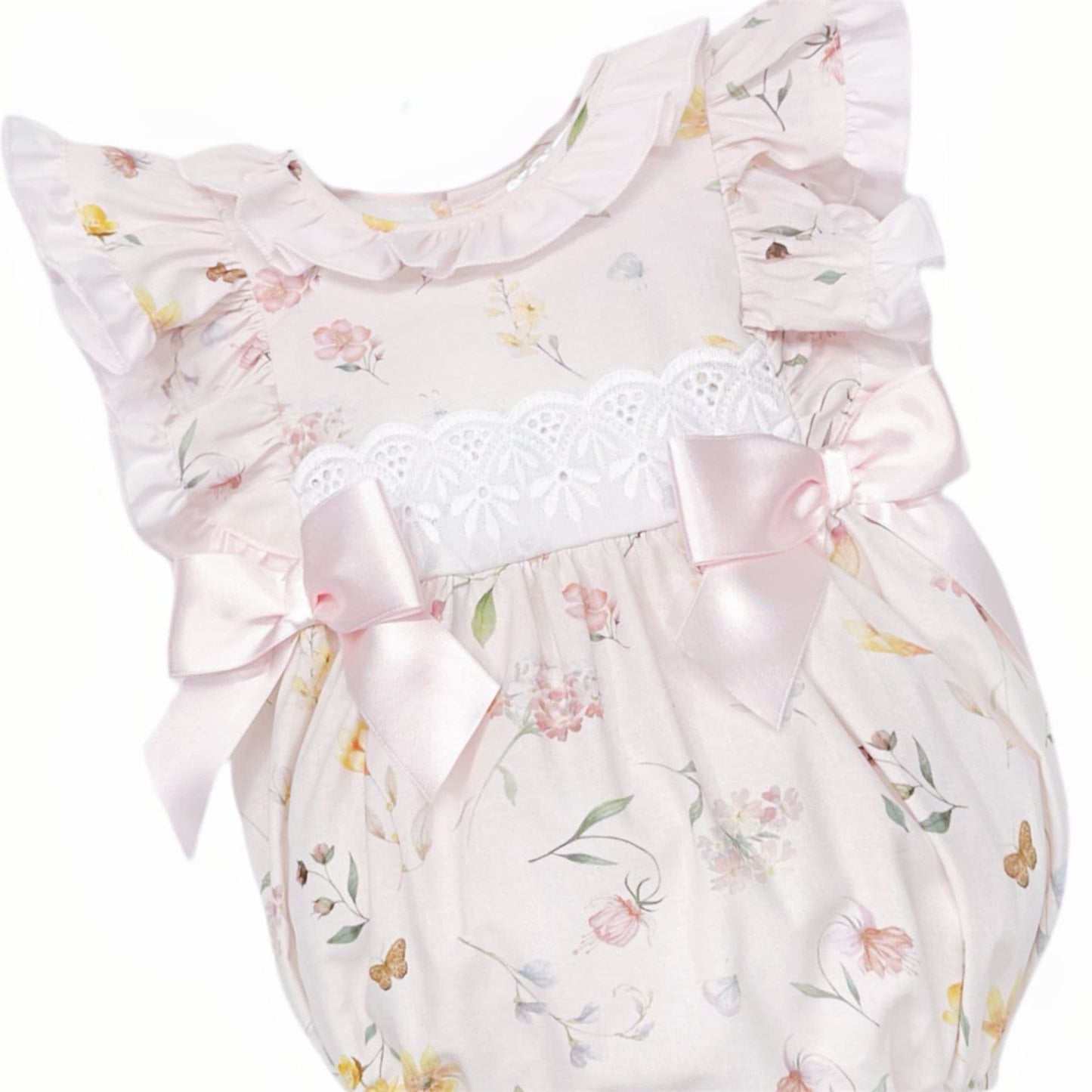 *SALE* Baby Girl Pink Cotton Floral Frilly Shoulder Romper "MYD25022"