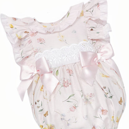 *SALE* Baby Girl Pink Cotton Floral Frilly Shoulder Romper "MYD25022"