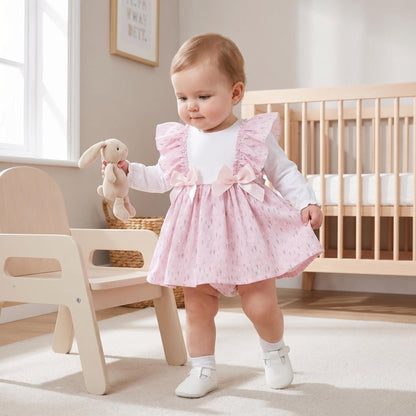 SALE" Baby Girl Pink Cotton Frilly Shoulder Dress with Pants "MYD25224