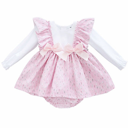 SALE" Baby Girl Pink Cotton Frilly Shoulder Dress with Pants "MYD25224