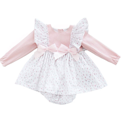 SALE" Baby Girl Pink Cotton Frilly Shoulder Dress with Pants "MYD25225