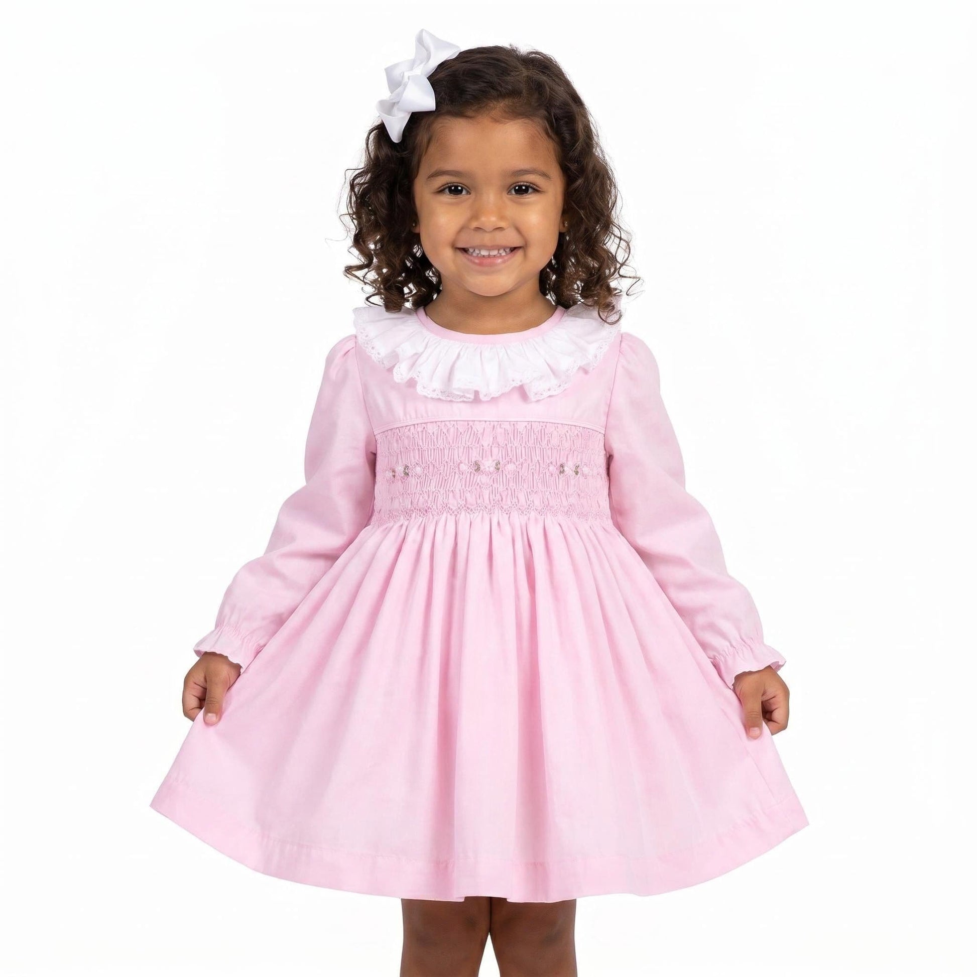 *SALE* Baby Girl Pink Cotton Hand Smocked Dress "2429"