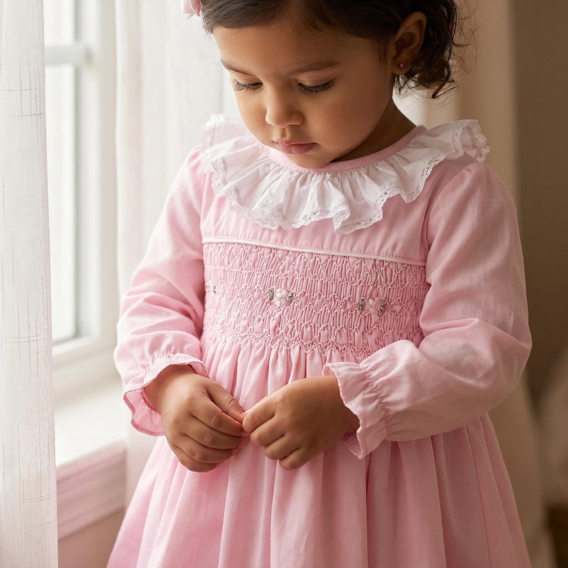 *SALE* Baby Girl Pink Cotton Hand Smocked Dress "2429"
