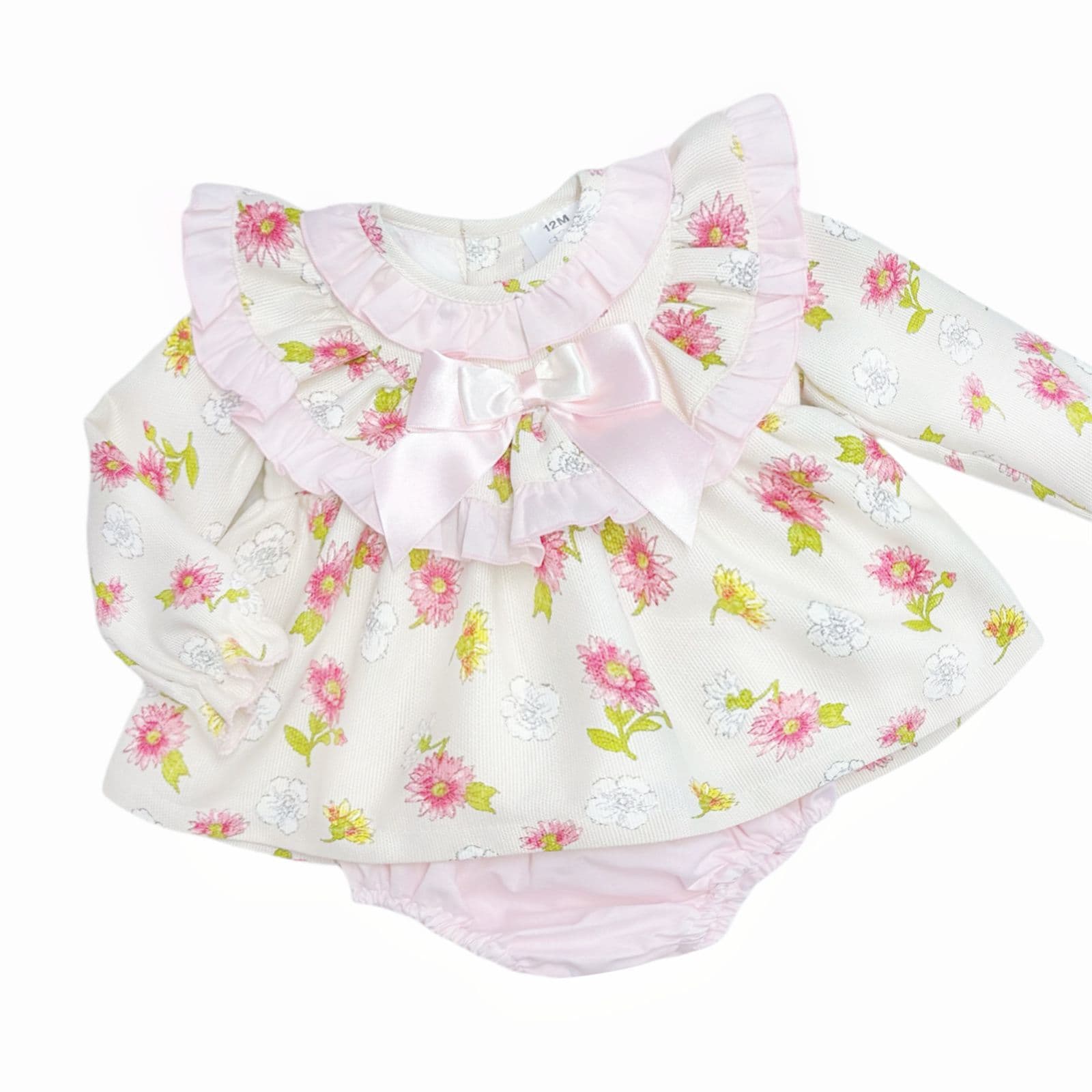 *SALE* Baby Girl Pink/Cream Floral Frilly Neck Dress with Pants "MYDC2464"