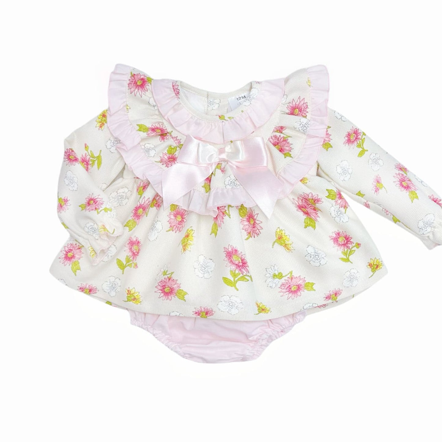 *SALE* Baby Girl Pink/Cream Floral Frilly Neck Dress with Pants "MYDC2464"
