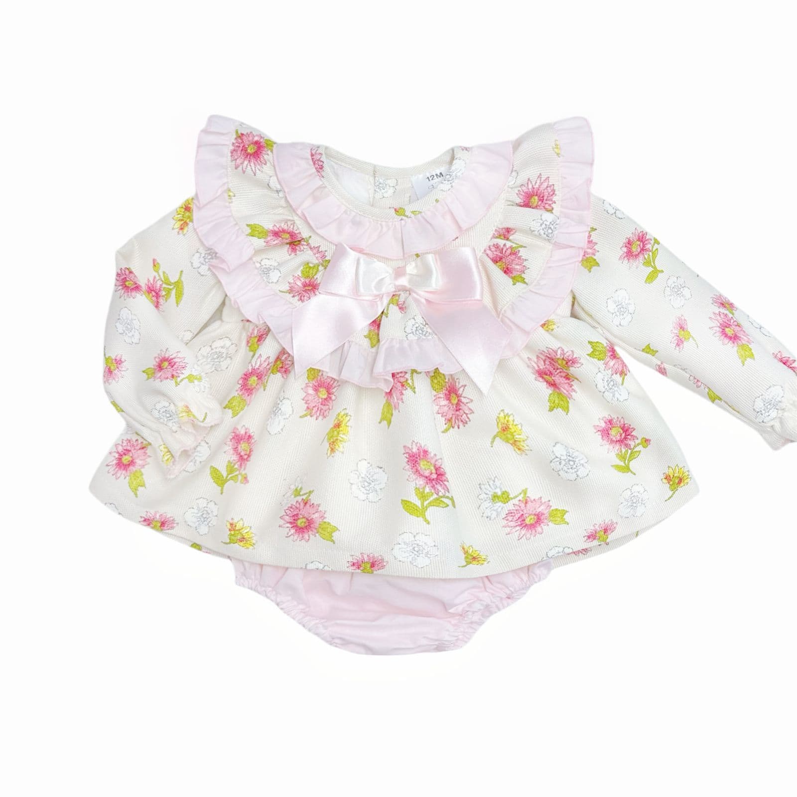 *SALE* Baby Girl Pink/Cream Floral Frilly Neck Dress with Pants "MYDC2464"