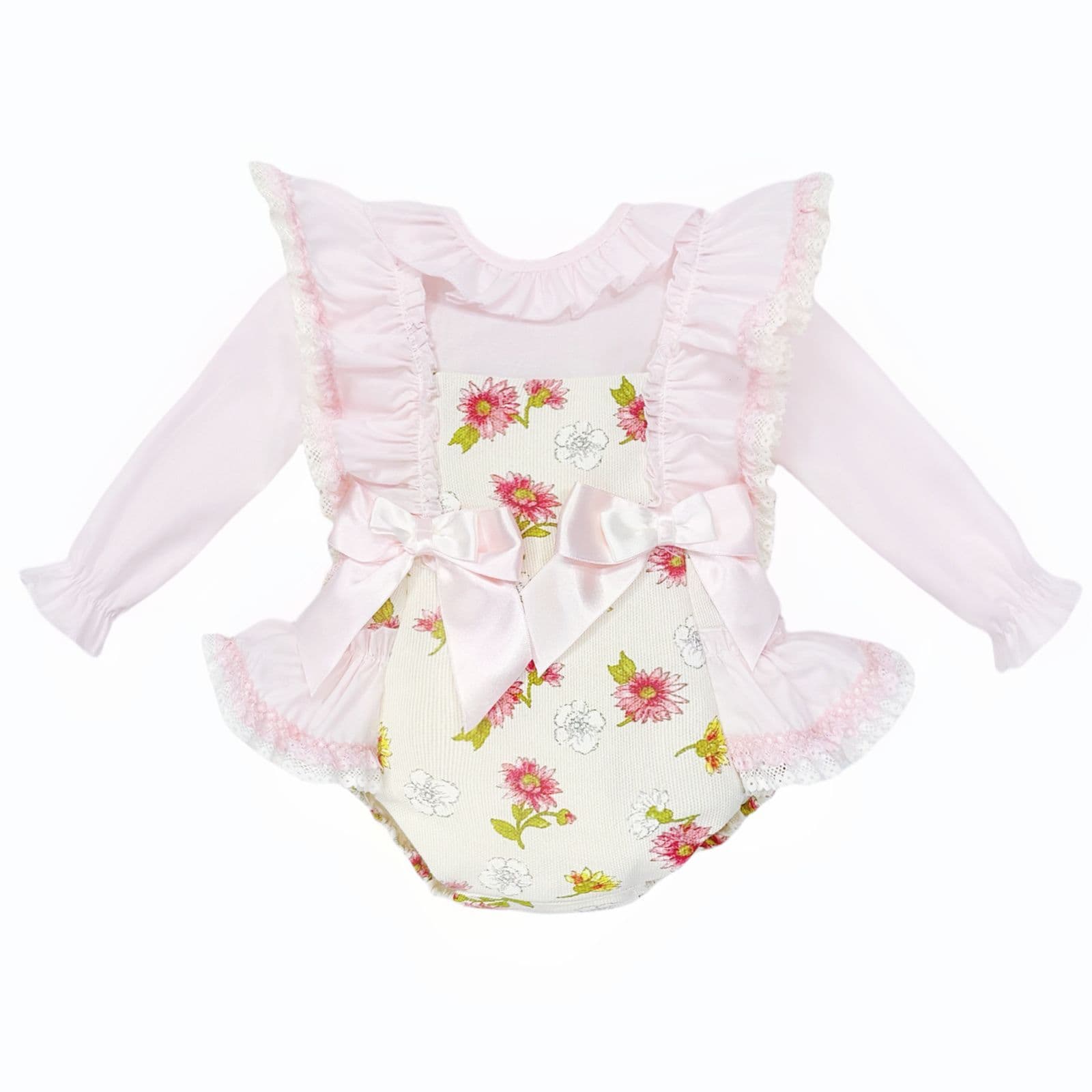*SALE* Baby Girl Pink/Cream Floral Frilly Shoulder Romper with Shirt "MYDC2463"