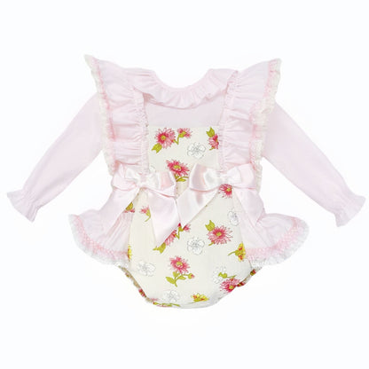 *SALE* Baby Girl Pink/Cream Floral Frilly Shoulder Romper with Shirt "MYDC2463"