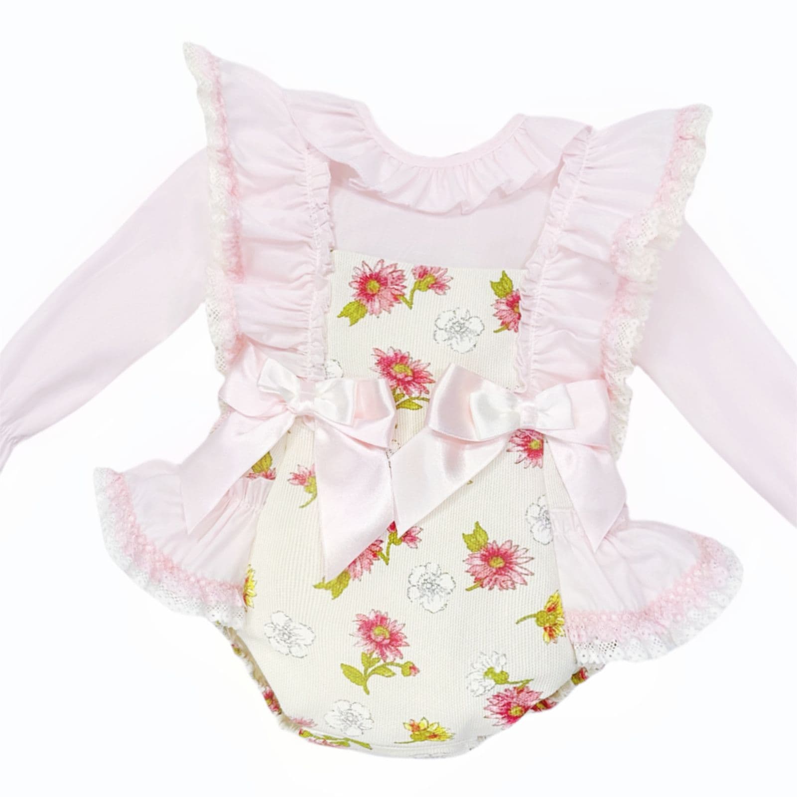 *SALE* Baby Girl Pink/Cream Floral Frilly Shoulder Romper with Shirt "MYDC2463"