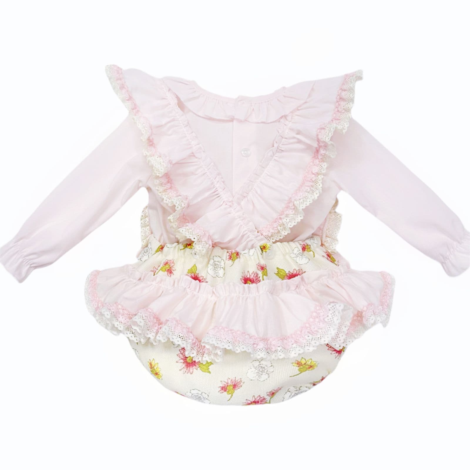 *SALE* Baby Girl Pink/Cream Floral Frilly Shoulder Romper with Shirt "MYDC2463"
