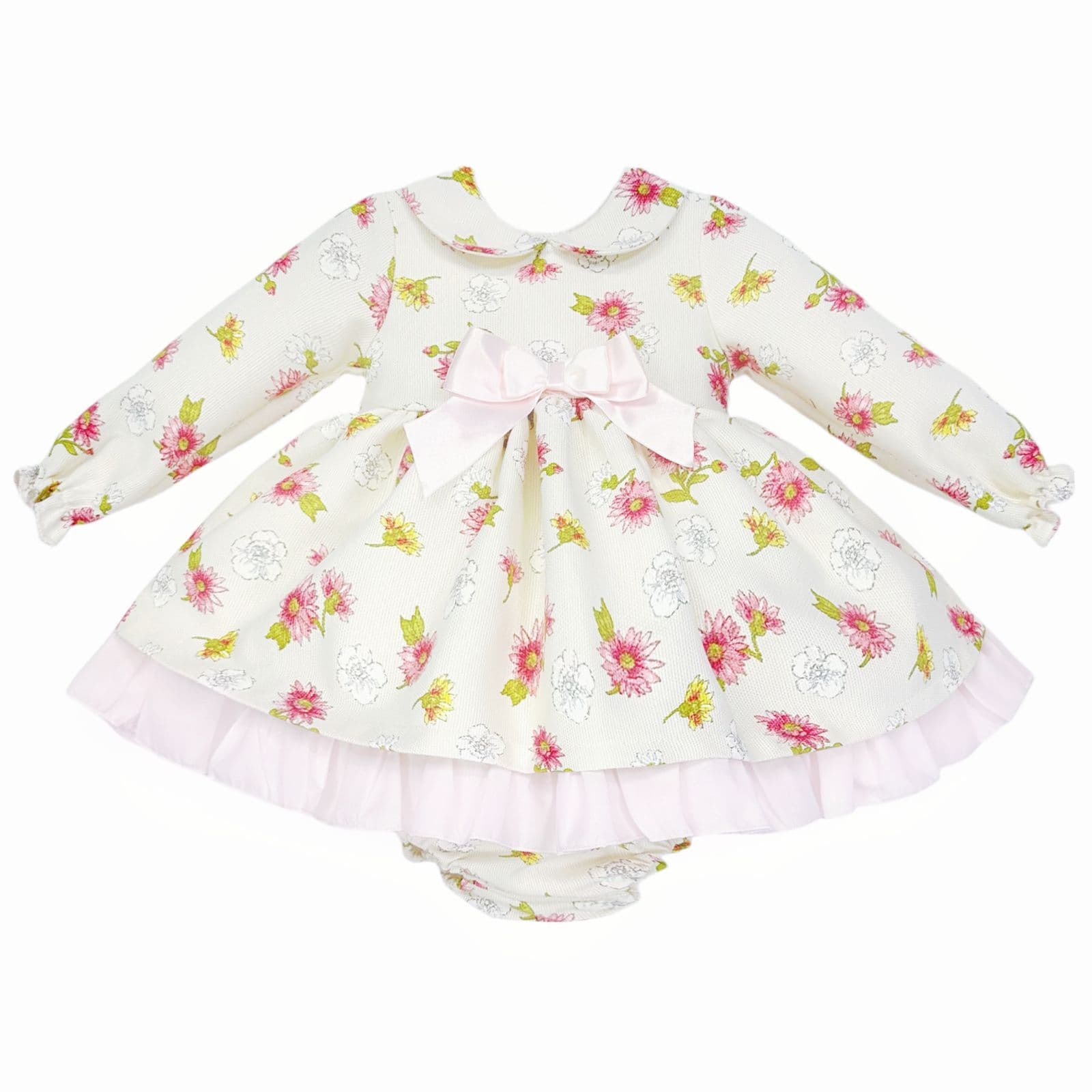 *SALE* Baby Girl Pink/Cream Floral Puff Ball Dress with Pants "MYDC2465"