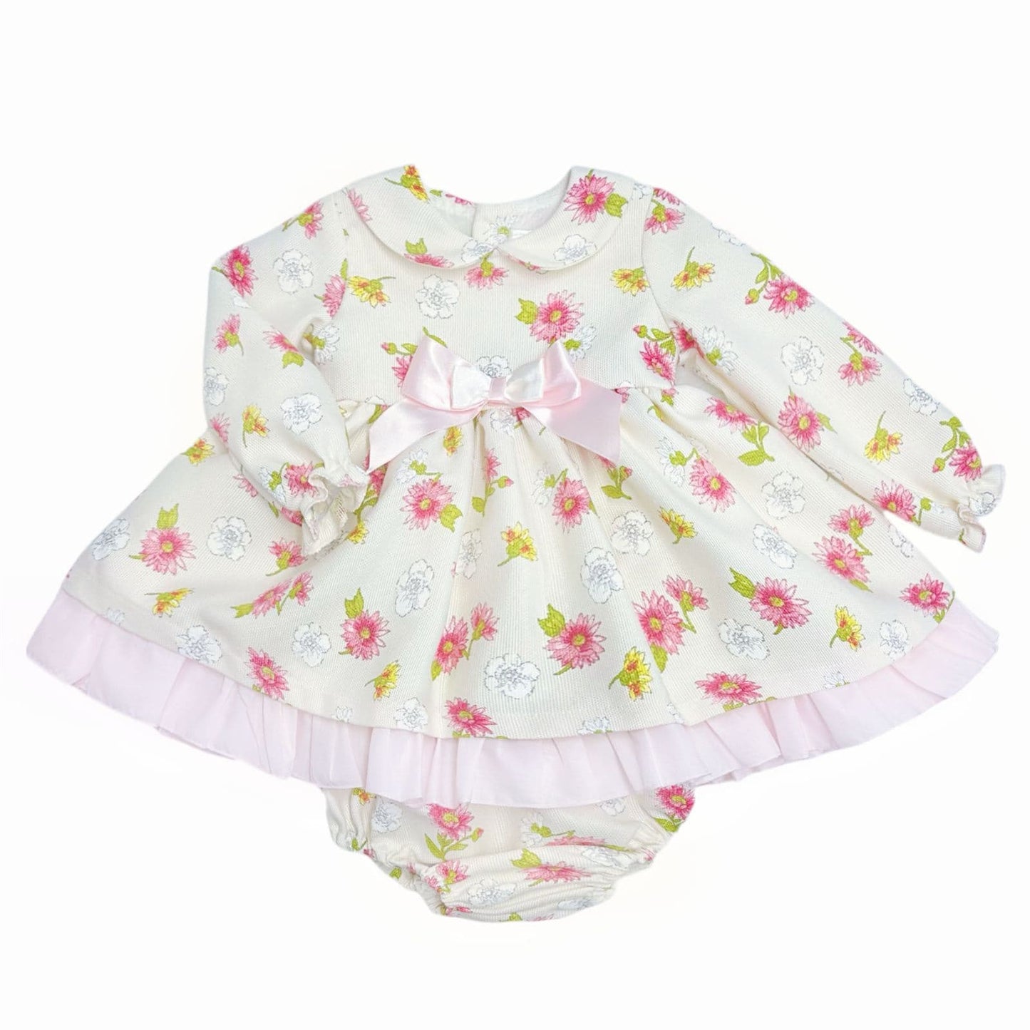 *SALE* Baby Girl Pink/Cream Floral Puff Ball Dress with Pants "MYDC2465"